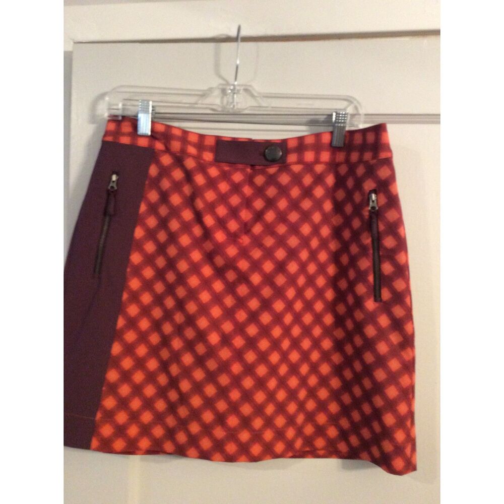 Cutter & Buck Annika NWOT Golf Skirt Print Skort Skirt Maroon and Burnt Orange 8